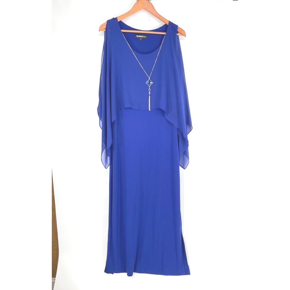 Glamour Night Women Dress 8 Maxi Blue Chiffon Overlay Necklace Formal Whimsigoth